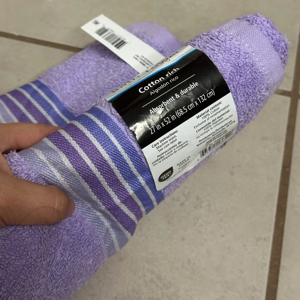 Mainstays Lilac/Purple 2 Bath Towels cotton rich‎